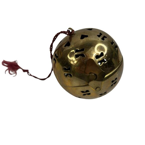 Vtg Brass Friendship Hanging Pierced 3" Potpourri Ball Orb Christmas Ornament - Picture 1 of 9
